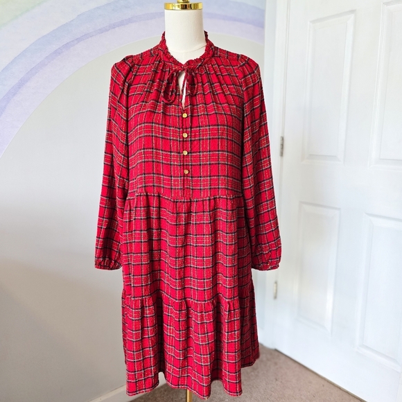 LOFT Dresses & Skirts - Loft | Small | Shimmer Plaid Tiered Pocket Dress